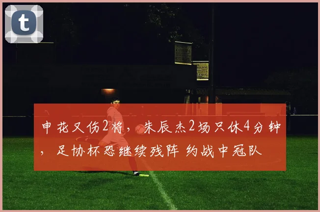 申花又伤2将，朱辰杰2场只休4分钟，足协杯恐继续残阵 约战中冠队